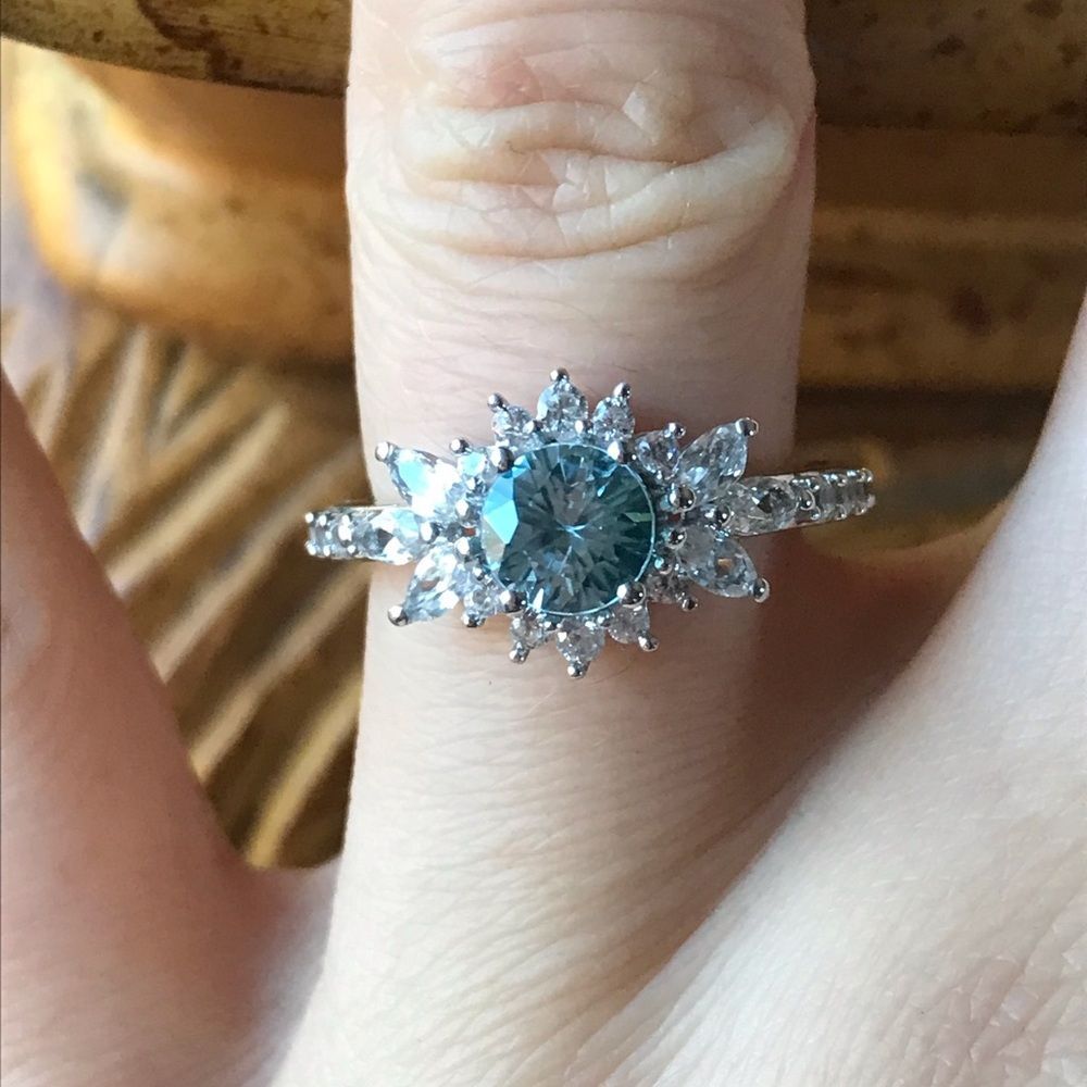 Natural Blue Zircon Sterling Silver Ring Size 6